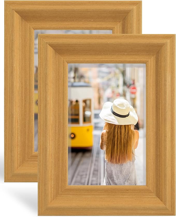 GraduationMall 4x6 Wooden Picture Frames,Real Glass,Wall or Tabletop Display Photo Frames,Oak Set of 2