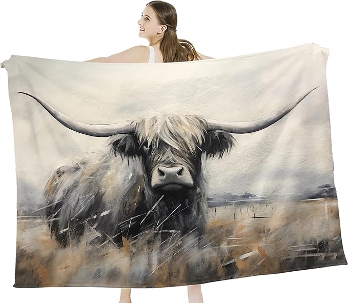 Highland Cow Throw Blanket - Farm Animal Gifts & Decor - Soft, Warm, Cozy Fleece - 50"x40"