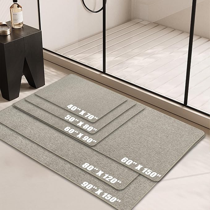 Yancorp Ultra Thin Bath Mat & Rug 32"x 47", Rubber Backed Non-Slip Bathroom Mats, Quick Dry Shower Rugs Under Door, Super Absorbent Floor Mats for Bathroom Sink & Shower Khaki