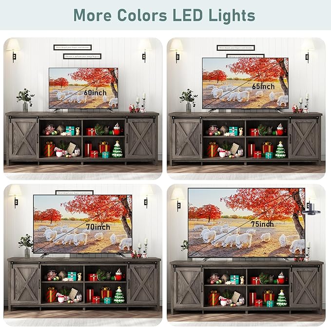 80 Inch Large Farmhouse TV Stands for 90 inch TV w/Adjustable Shelves