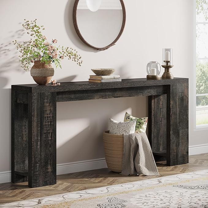 Tribesigns 70.9-Inch Extra Long Console Table, Farmhouse Wood Sofa Table Behind Couch, Narrow Entryway Accent Table for Living Room, Hallway, Entrance, Foyer, Black