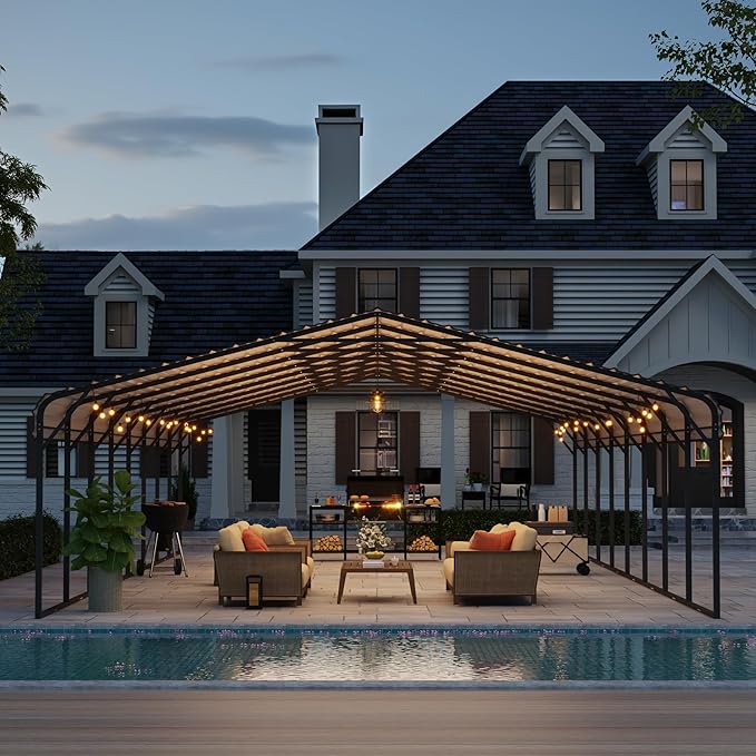 YOLENY Carport 20x40 FT, Heavy Duty Carport for Garage, Car Shelter with Galvanized Metal Roof and Frame, Easy to Install Outdoor Car Canopy, Expanding Garage Space for Pickup, 2 Cars, Gray