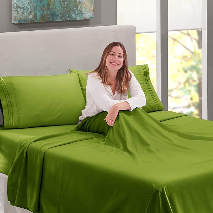 Nestl Full XL Sheet Set - Luxury 1800 Ultra-Soft Microfiber Full Extra Long Bed Sheets - Double Brushed - Deep Pockets - Easy Fit - 4 Piece Set - Bedding Sheets & Pillowcases (Full XL, Calla Green)