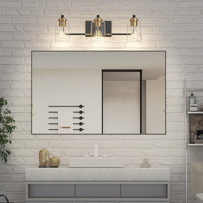 SOLFART Bathroom Light Fixtures 3-Light Vintage Bathroom Vanity Light Over Mirror Wall Sconces in Black Brass Vanity Lights for Bath(Brass)