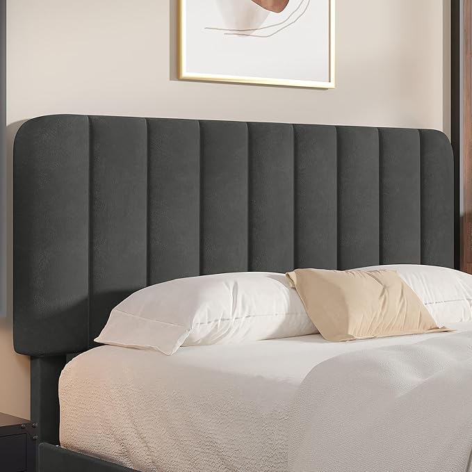 VECELO Queen Size Bed Frame with Upholstered Headboard, Velvet Platform Bedframe Mattress Foundation, Strong Wood Slat Support, No Box Spring Needed,Grey