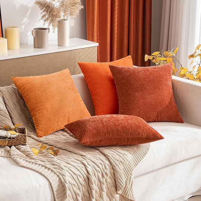 MIULEE Fall Pack of 2 Rust Throw Pillow Covers 16x16 Inch Soft Chenille Pillow Covers for Sofa Living Room Couch Solid Dyed Cases