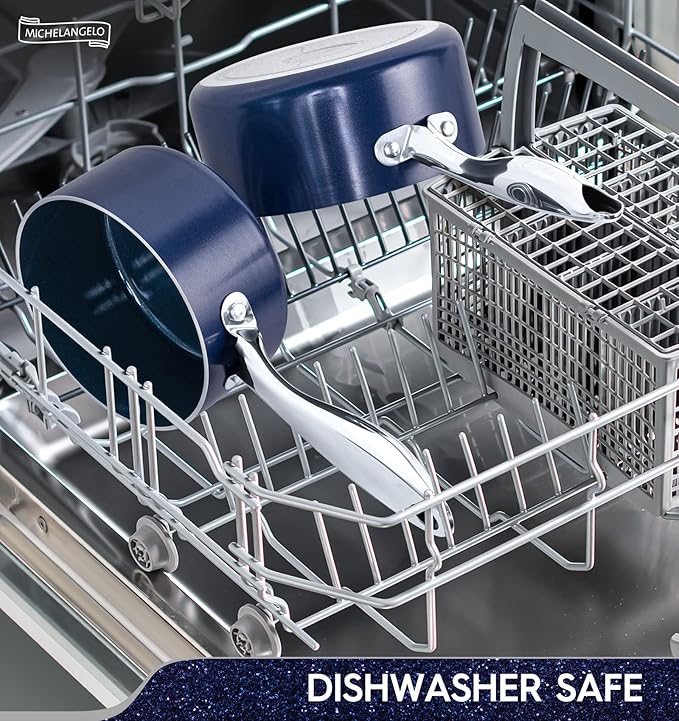 MICHELANGELO Sauce Pan Sets, Ceramic Saucepans with Lids, 1Qt & 2Qt & 3Qt Sauce Pans with Lid, Nonstick Saucepan Set, Small Pot with Stainless Steel Handle, Oven Safe, Blue