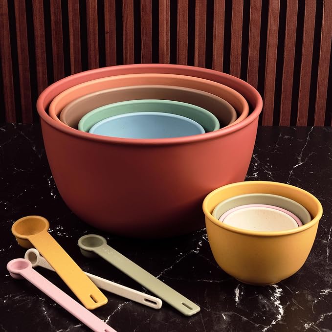 Bamboozle Mixing Bowls | 5 Piece Plant-Based Nesting Bowl Set | Matte Finish | Multi-Color | Dishwasher and Microwave Safe | Desert Bloom