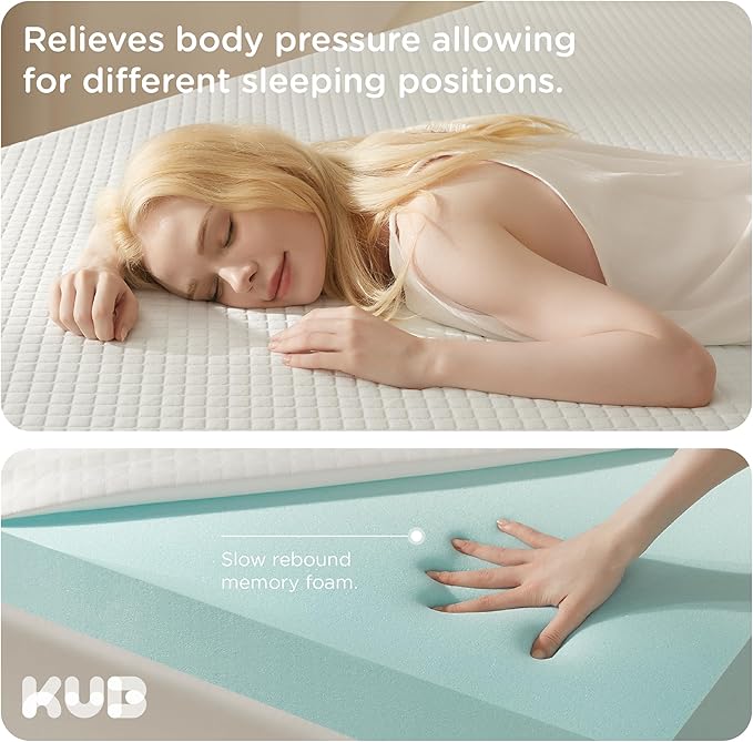 KUB 3 Inch Thick Memory Foam Mattress Topper Queen Size 60x80 Inch 3 Inch-Pain Relief Bed Topper with Breathable Cover White