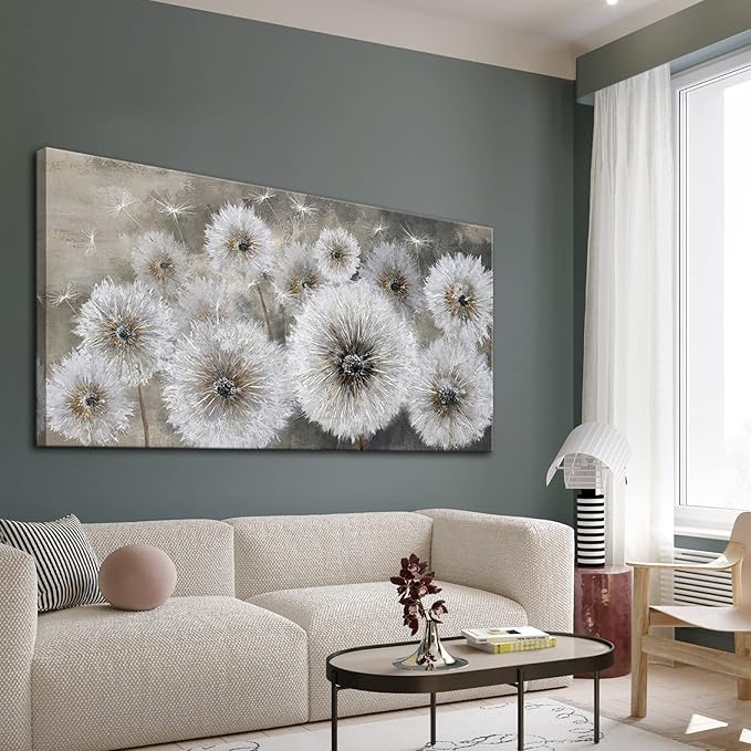 Pogusmavi Dandelion Farmhouse Wall Art for Living Room Pictures for Bedroom Wall Decor Canvas Paintings Framed Wall Picture for Bedroom Office Artwork Wall Decor Textured Art 30×60IN