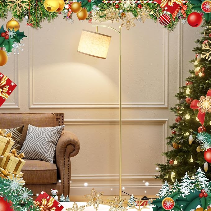 60" Floor Lamps with Remote Control & Bulb, Colors Temperature & Brightness Adjustable, Beige Shade & Gold Pole