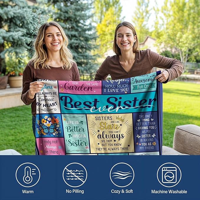 Sister Gifts for Sister Blankets, Gifts for Mothers Day, Friend Birthday Gift from Brother BFF Bestie, Best Sisters Ever Gift, Flannel Throw Blanket 60"x50"
