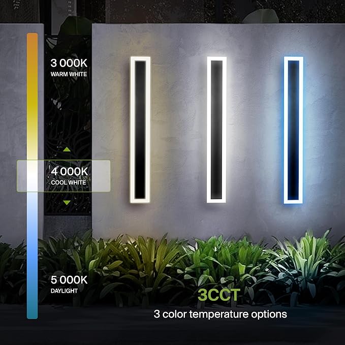 ASD LED 48" Long Wall Mount Light Fixture, Outdoor & Indoor Linear Sconce | 3CCT, Dimmable, Waterproof, Anti-Rust, ETL Listed | 36W 2980LM 3000-5000K 100-277V | Exterior Porch Lighting | Black