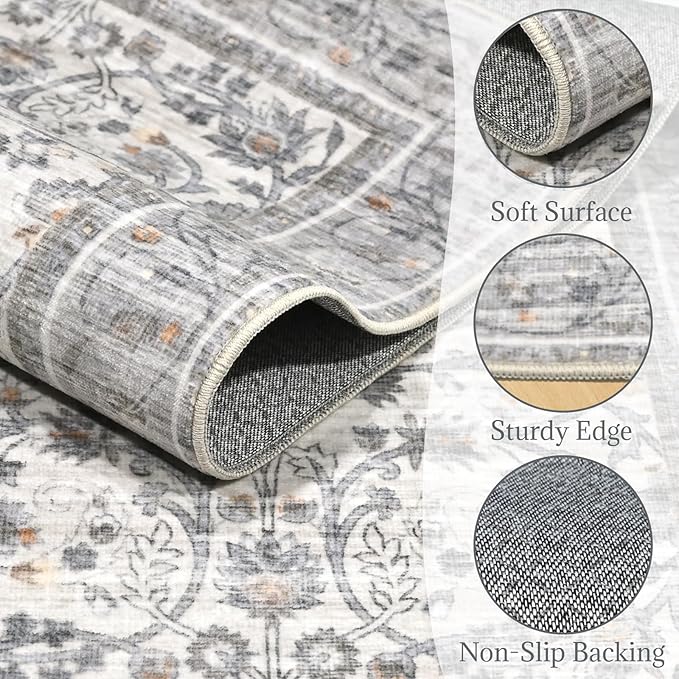 8x10 Washable Area Rugs Ultral Soft Non-Slip Stain Resistant Vintage Boho Large Carpet for High-Traffic Living Room & Dining Room