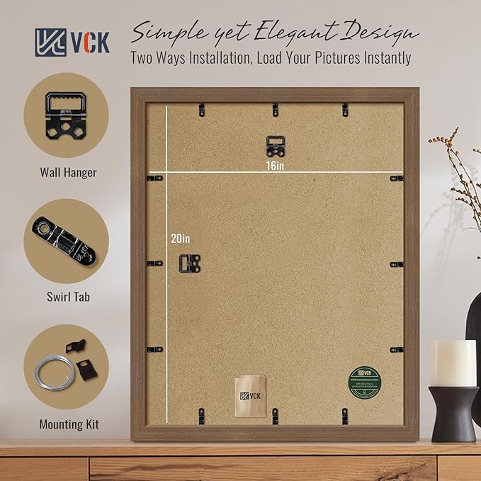 VCK 16x20 Brown Poster Frames 3 Pack, High-End Wood Wide Border Picture Frame,Multi-Directional Display Family Photos, Office Prints, Studio/Gallery/Home Artwork