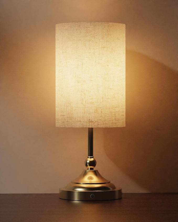 Lightapex Vintage Small Cordless Table Lamps with Stepless Dimming, Portable Rechargeable Bedside Lamps with Touch-Control for Bedroom, Living Room, and Reading, Cylinder(Brassy)