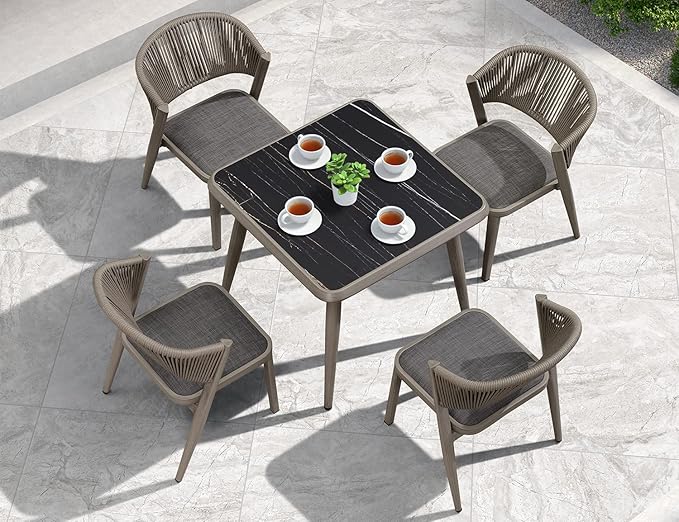 PURPLE LEAF 5 Pieces Outdoor Dining Set All-Weather Wicker Outdoor Patio Furniture with Table All Aluminum Frame for Lawn Garden Backyard Deck Patio Dining Set with Cushions, Grey