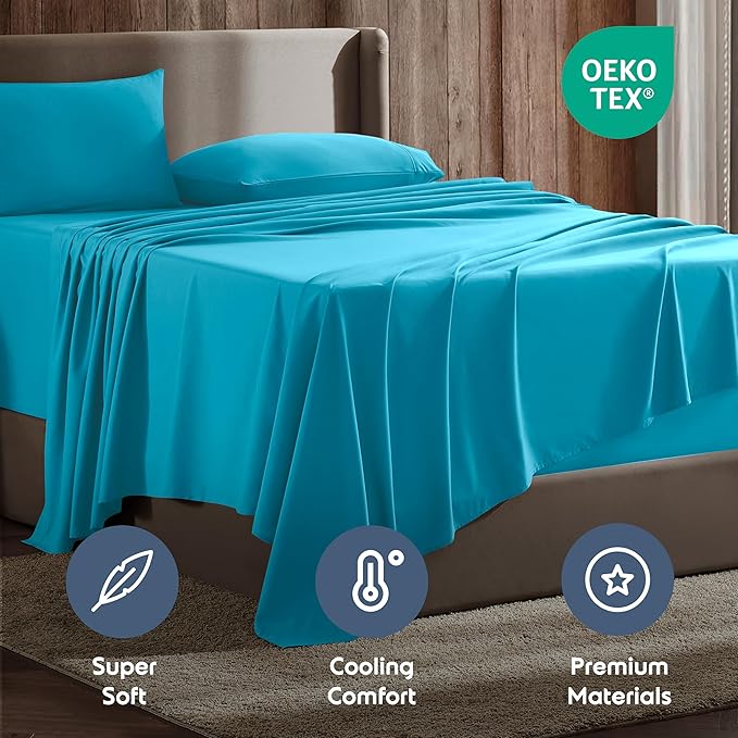 Nestl Full XL Sheet Set - Luxury 1800 Ultra-Soft Microfiber Full Extra Long Bed Sheets - Double Brushed - Deep Pockets - Easy Fit - 4 Piece Set - Bedding Sheets & Pillowcases (Full XL, Bright Blue)