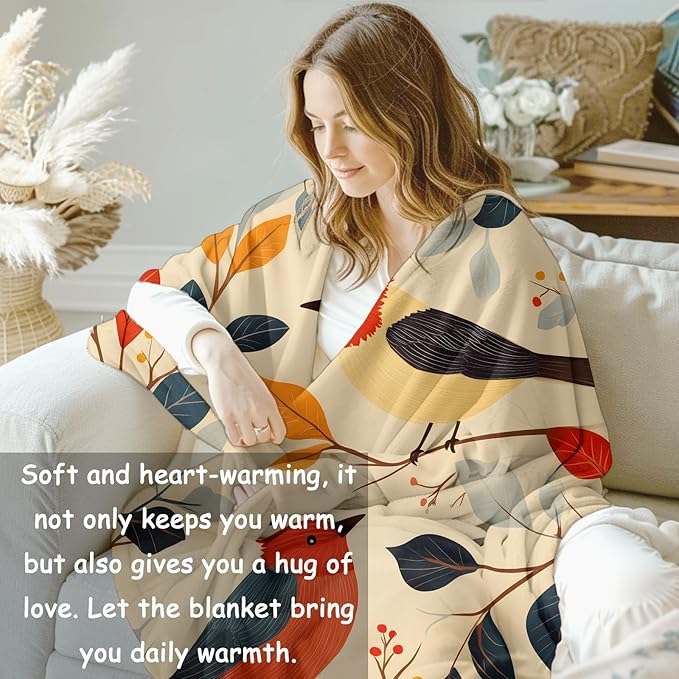 Birds Flannel Blanket, Bird Gifts, Birds-Themed Blanket for Women, Soft Lightweight Throw Blankets for Bed Home Travel Decor 50" x 60"
