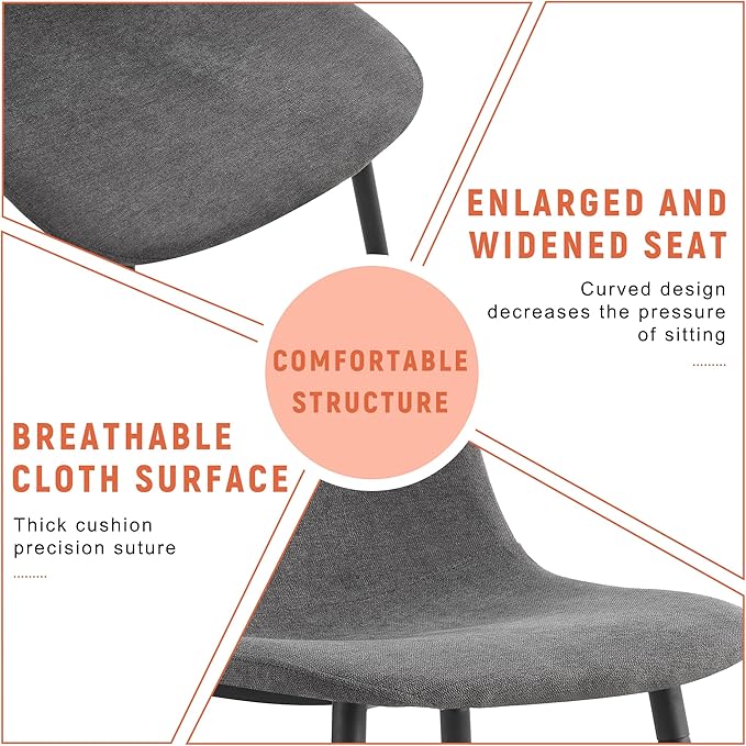AZmac Round Dining Table Set for 4, Wooden Round Table 5-Piece with Modern Farmhouse Dining Table and 4 Fabric Chairs for Kitchen Dining Room, Wooden Table + 4 Gray Chairs