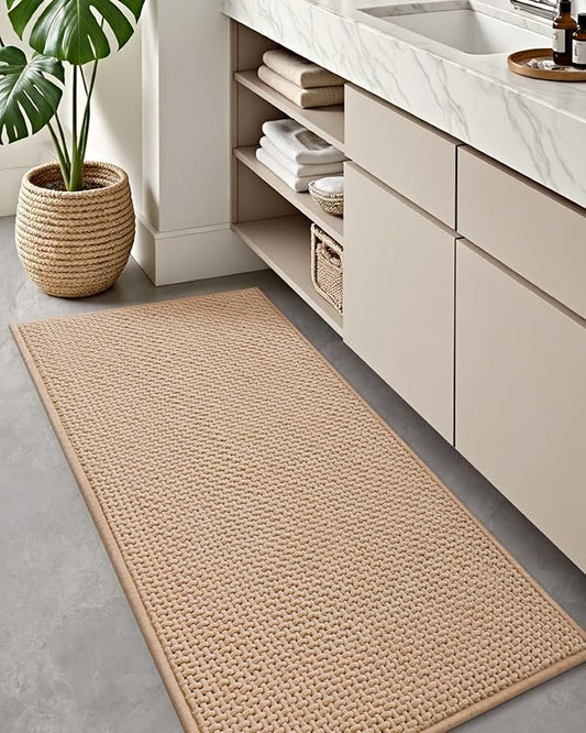 Color&Geometry Ultra Soft Chenille Bathroom Rugs Non Slip Rubber Backing, Machine Washable, Super Absorbent Floor Mat for Bathroom, Bathtub, Quick Dry Beige Bath Mat, Long Bath Runner,17"x47"