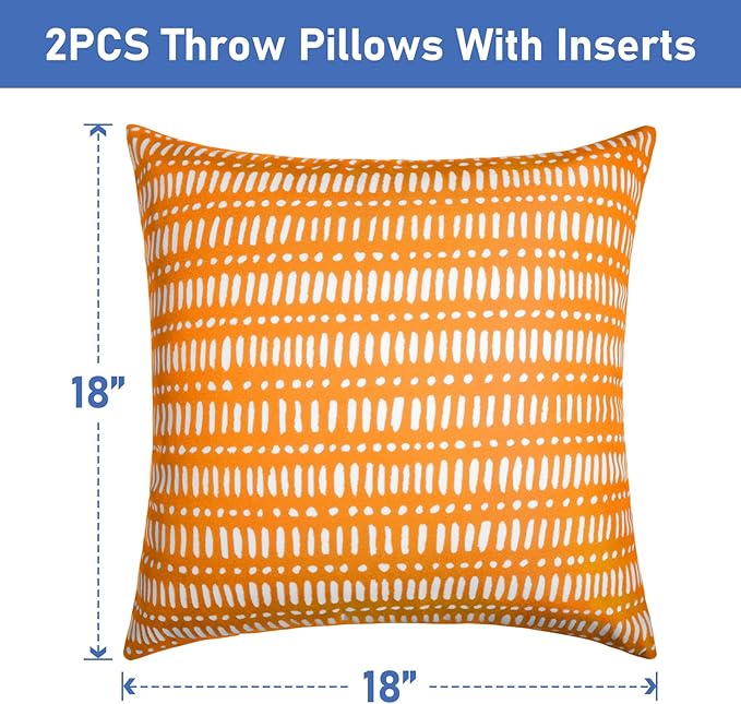 Pack of 2 18x18 Outdoor Pillows, Waterproof Throw Pillows with Inserts, Decorative Patio Pillows for Garden, Couch, Furniture, Sofa, Bed, Living Room(Pebble Orange)