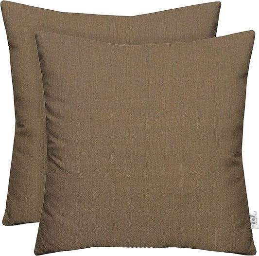 RSH DECOR: Sunbrella Square Throw Pillows Set of 2 | 20" x 20" | Water and Fade-Resistant Performance Fabric | Outdoor Pillow Covers with Down-Alternative Inserts | Canvas Taupe