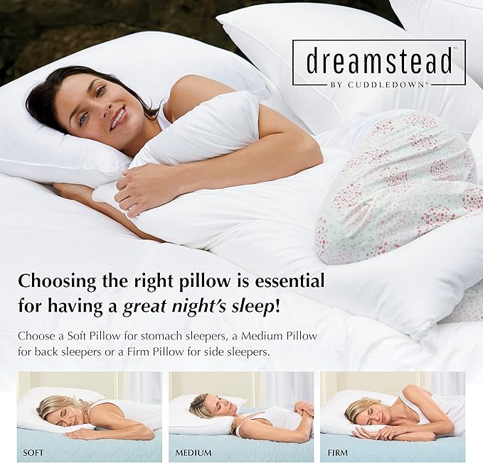 Cuddledown Dreamstead Premium Sleeping Pillow| European White Duck Down | 600 Fill Power | 300 Thread Count 100% Cotton Shell | Damask Striped | Hypoallergenic | Handcrafted | Queen – Firm