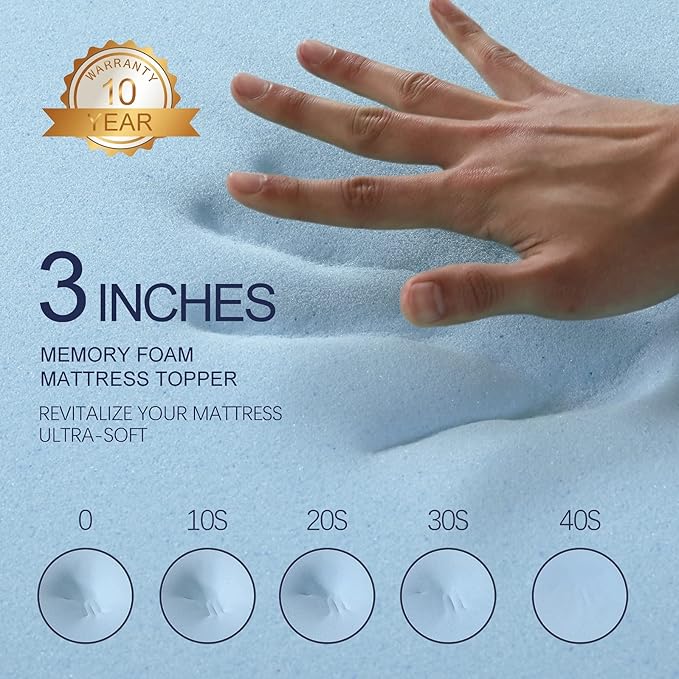 VALUXE 3 Inch Gel Memory Foam Mattress Topper Twin Size High Density Cooling Pad Pressure Relief Bed Topper Grey (with Removable & Washable Bamboo Cover)