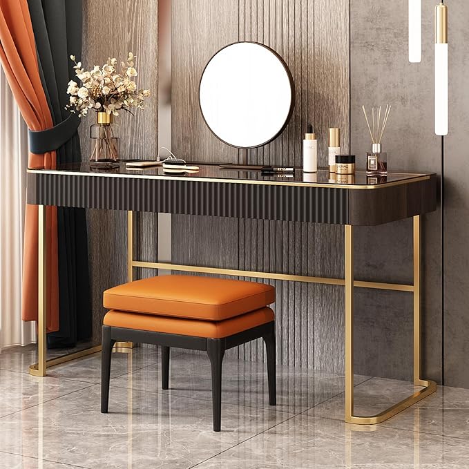 Lartis Makeup Vanity,Dresser Stool Set,Dresser,Computer Desk,partitioned Storage,Smart Socket,LED Makeup Mirror