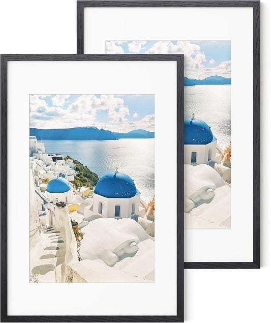 Axeman 16x24 Frame With Mat for 12x18, Solid Oak Wood Poster Frame With Tempered Glass, Picture Frame for Wall, Home Decor, Hanging Hardware Included, 2 PCs, Black