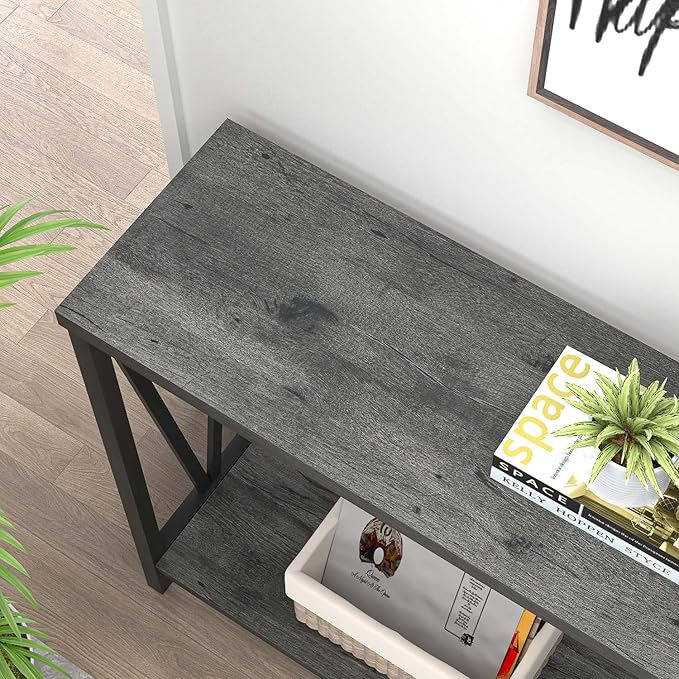 EXCEFUR Entryway Table, Rustic Wood Sofa Console Table with Storage, Modern Hallway Table for Living Room, Grey