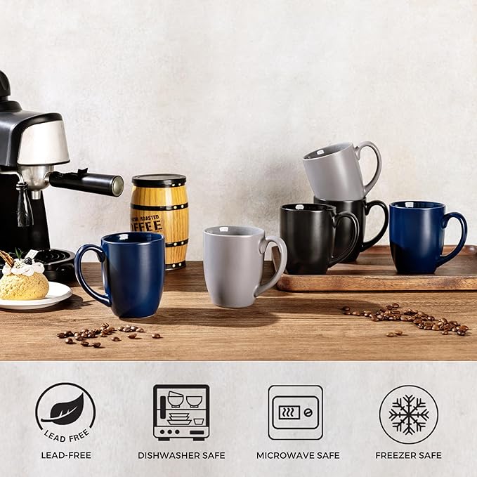 AmorArc 12oz Coffee Mugs Set of 6, Large Ceramic Coffee Mugs for Man, Woman, Dad, Mom, Modern Coffee Mugs Set with handle for Tea/Latte/Cappuccino/Milk/Cocoa. Dishwasher&Microwave Safe, Multi