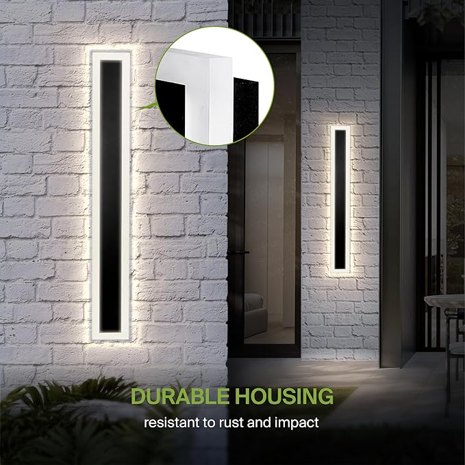 ASD LED 48" Long Wall Mount Light Fixture, Outdoor & Indoor Linear Sconce | 3CCT, Dimmable, Waterproof, Anti-Rust, ETL Listed | 36W 2980LM 3000-5000K 100-277V | Exterior Porch Lighting | Black