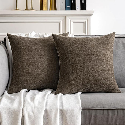 MIULEE Pack of 2 Brown Decorative Pillow Covers 20X20 Inch Soft Chenille Couch Throw Pillows Farmhouse Cushion Covers for Home Decor Sofa Bedroom Living Room