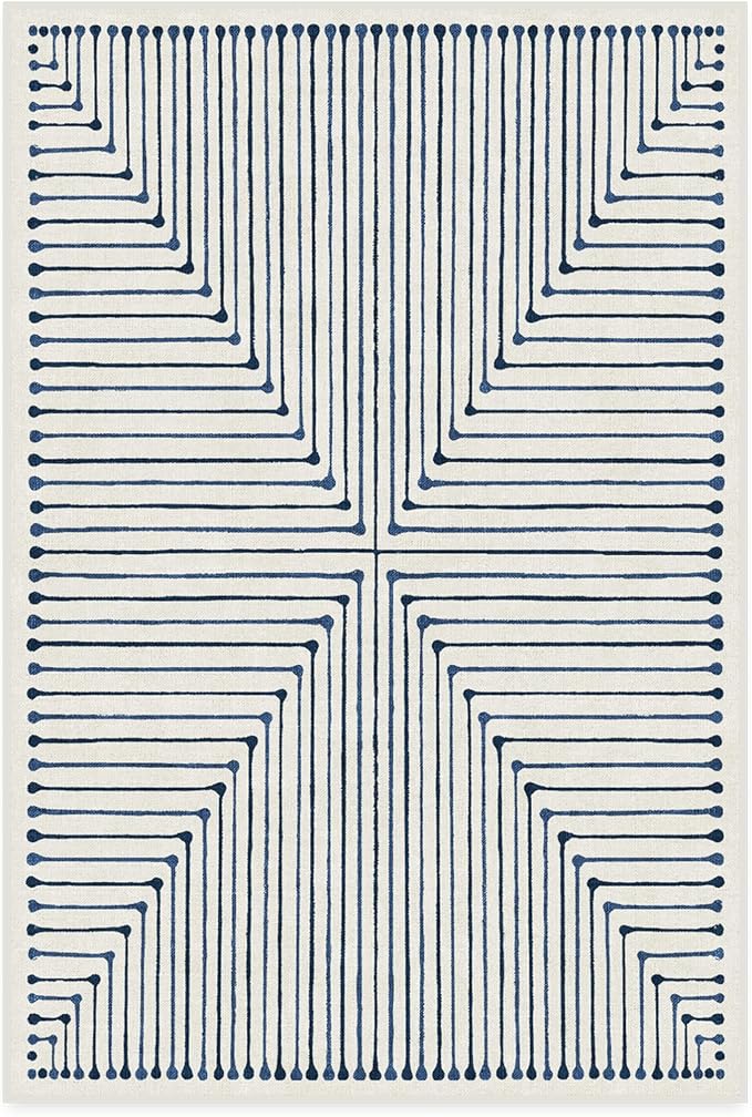 RUGGABLE x Jonathan Adler Machine Washable Modern Area Rug – Inkdrop Slate Blue 4x6, Stain-Resistant, Non-Slip – Medium Rugs for Living Room, Bedroom, Hallway, Entryway & Office–with Cushioned Pad