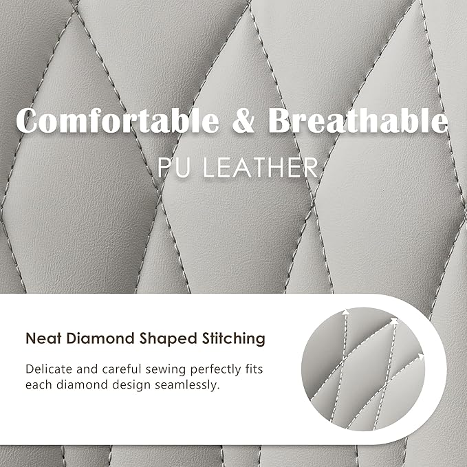 YOUNUOKE Armless Desk Chair Comfy Office Chair with Wheels Home Ergonomic Task Chair Adjustable Computer Chairs Modern Faux Leather Swivel Chair Upholstered Makeup Vanity Chair with Back(Gray)