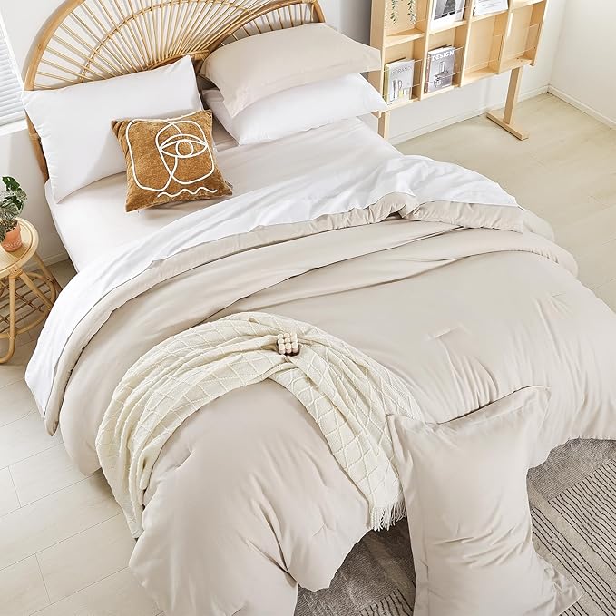 weigelia Full Size Comforter Set 7 Pieces Beige Comforter Set Comforters Full Size Microfiber Comforter Soft All Season with Sheets Lightweight Fluffy Bedding Set for Women and Men