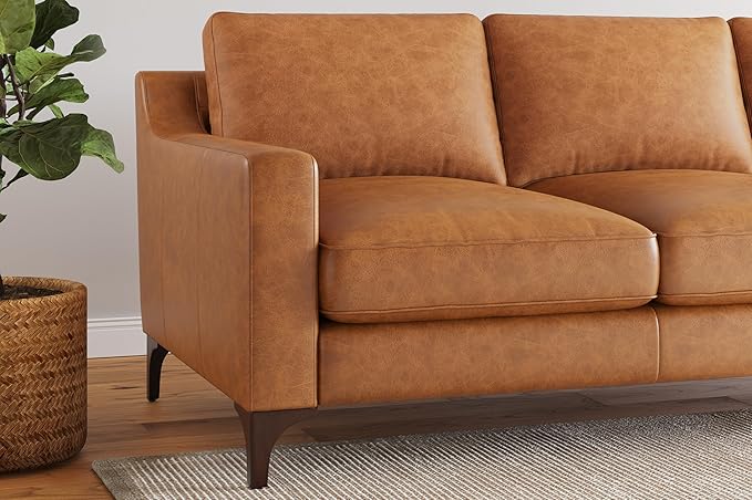 Valencia Hannah 86" Full Leather Sofa - Italian Nappa Premium Full-Aniline Leather Modern Cloud Couch for Living Room/Apartment Furniture, Saddle Tan