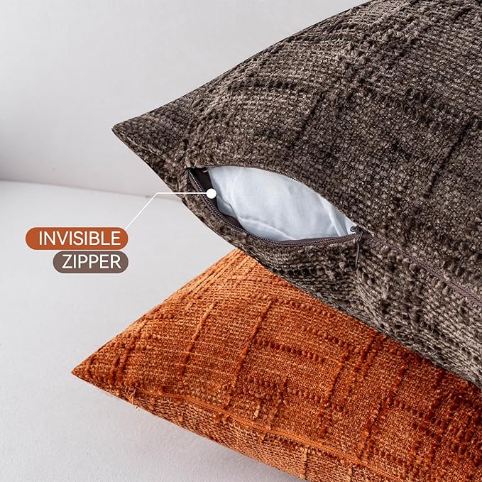 Decorative Throw Pillow Covers 20x20 Inch Set of 4, Soft Solid Farmhouse Chenille Couch Pillows, Spring Pillow Covers for Couch Sofa Bed Living Room Home Decor Pillowcase, Warm Colors