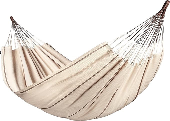 LA SIESTA® Modesta Organic Cotton Hammock & Tree Mount Kit, Beams & Posts Hammock Straps - Indoor Outdoor Hammock Swing, Portable Hammock for Outside Patio Bed - 2 Person Large Double Hammock, Nougat