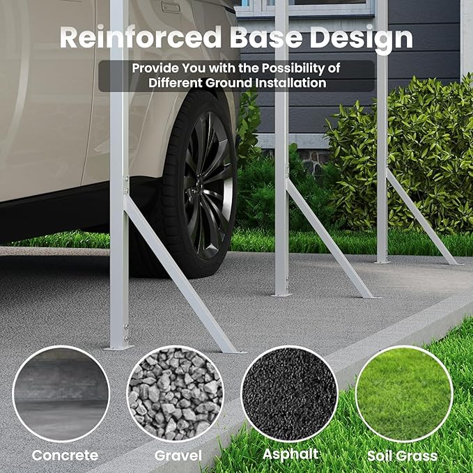 20x20 Carport, Heavy Duty Metal Car Port, All-Weather Protection, Easy Assembly for Cars, Trucks, Boats, Tractors, and Outdoor Storage, Grey