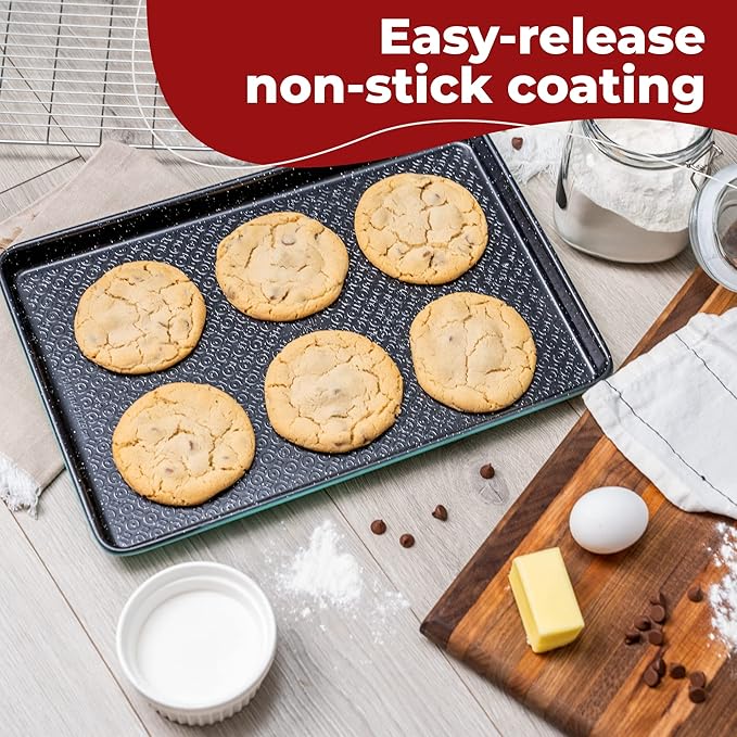 KITCHENATICS 12-Pc Carbon Steel Baking Pans Set Nonstick, Kitchen Essentials for New Home, Nonstick Bakeware Sets w/Cake Pans, Muffin Top Pans Non Stick, Oven Pan - Stackable Bakeware Set, Turquoise