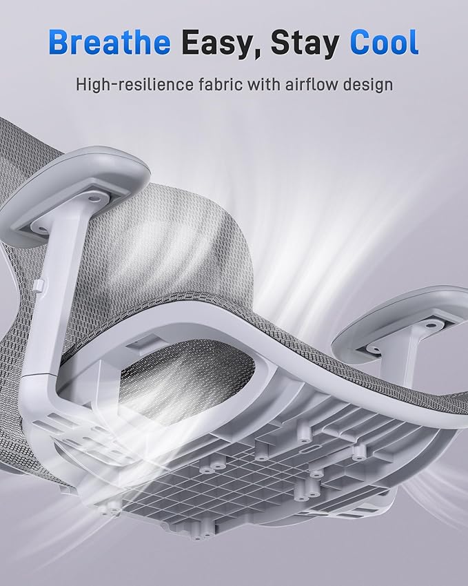 Ergonomic Office Desk Chair, Comfortable Computer Gaming Chair, Breathable Mesh Back & Seat, Adjustable Armrest & Headrest, Lumbar Support, Butterfly Design for Home Office (Gray)