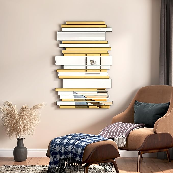 24×35inch Gold Mirrors for Wall Beveled Rectangle Accent Mirrors for Wall Contemporary Decor Livinig Room Decorative Mirrors for Decor