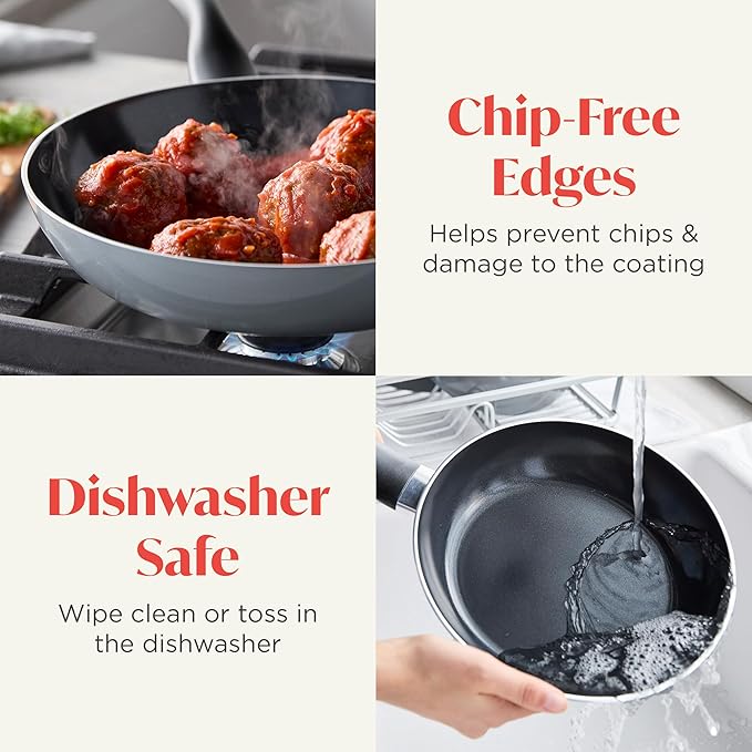 Deco 11” Nonstick Frying Pan Skillet, Made in Italy, Diamond Ceramic PFAS-Free, Dishwasher & Metal Utensil Safe, Durable Gloss Enamel Finish, Stay-Cool Handle, High Walls-Extra Room, Gray