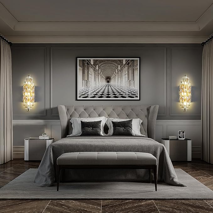 Modern Crystal Wall Sconces,Gold Wall Light Fixtures, Luxury Indoor Wall Lamp,Crystal Vanity Wall Mount Lamps,Wall Lighting for Living Room Bedroom Bathroom Bedside Hallway Stairway