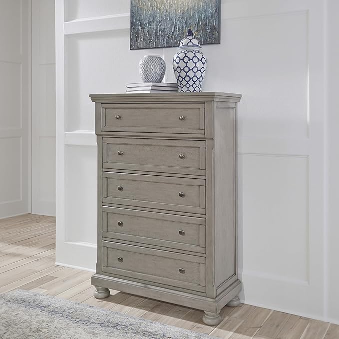 Signature Design by Ashley Lettner Traditional 5 Drawer Chest with Dovetail Construction, Light Gray