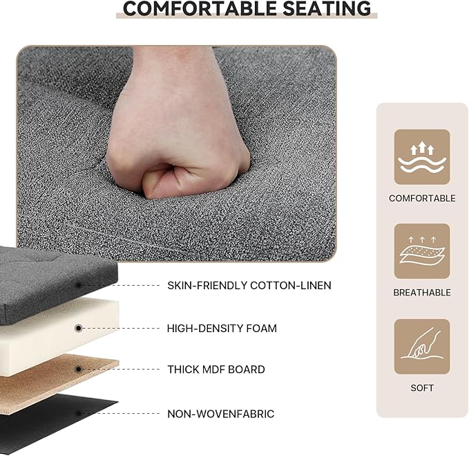 Storage Ottoman Bench, 30 Inch Ottoman Foot Rest, End of Bed Bench, Storage Chest, Load 700 lb, for Living Room, Bedroom, Entryway, Gray