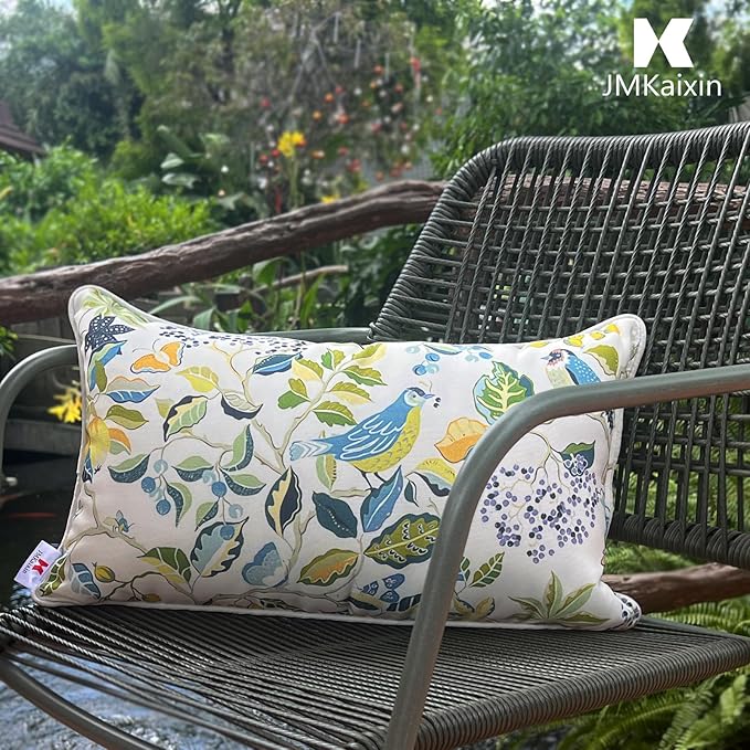 Pack of 2 Patio Lumbar Pillows, 12"x20" Fade Resistant Outdoor Waterproof Lumbar Pillow with Inners, Decorative Garden Lumbar Cushions for Home Patio Terrace Sofa Use